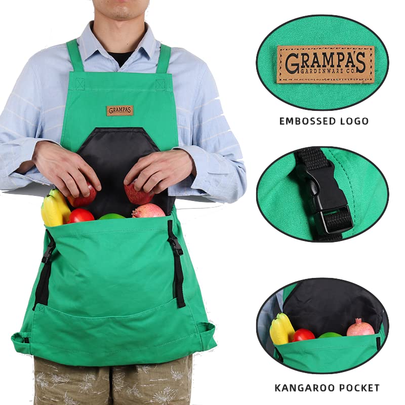 Grampa's Weeder Grampa's Garden Apron - Cross Back Gardening Apron With Pockets For Women & Men | Harvest Apron with Large Kangaroo Pouch (Green) - Image 3